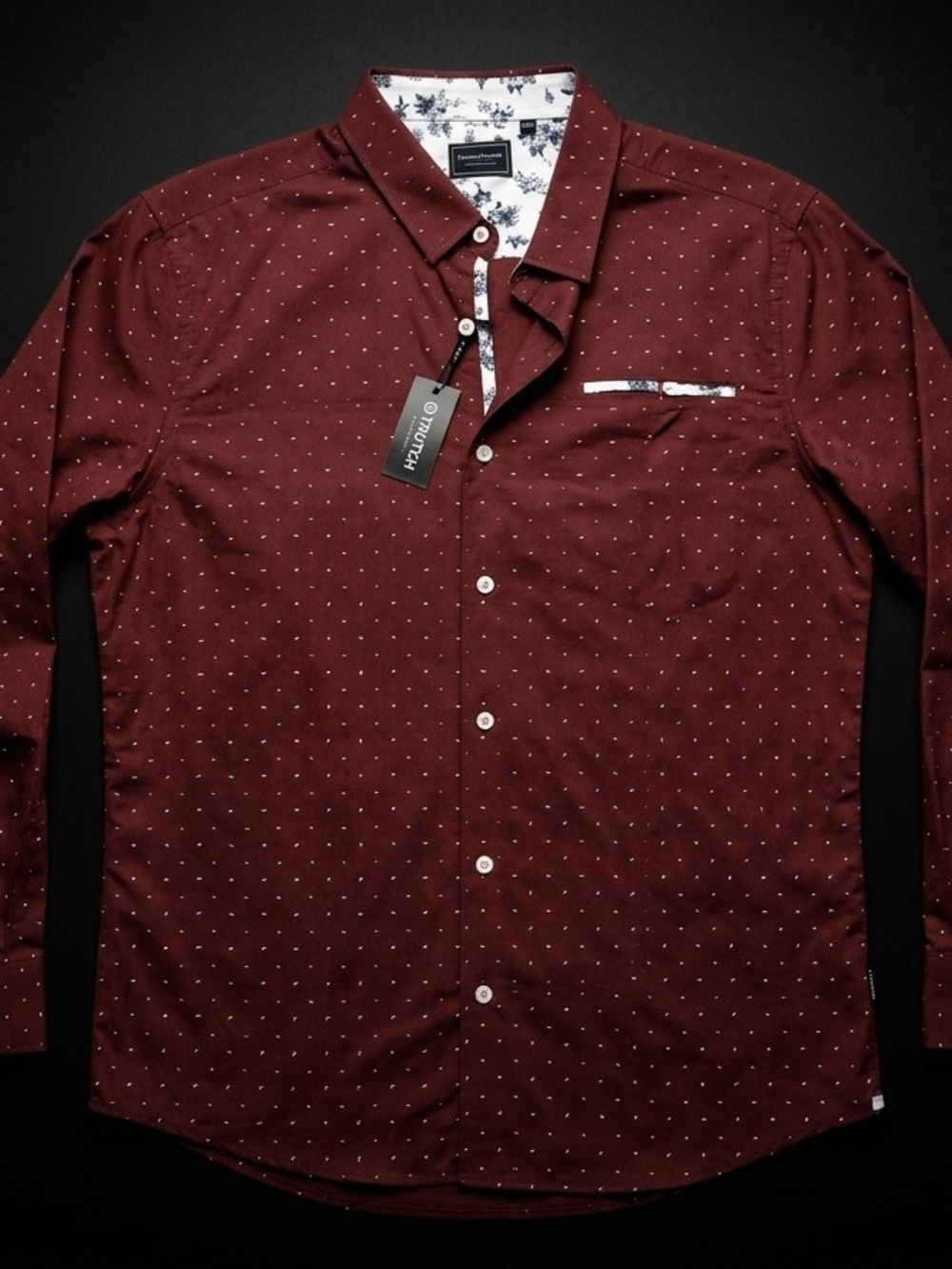 7 Diamonds Men's Maroon Micro-Dot Button-Down Shirt